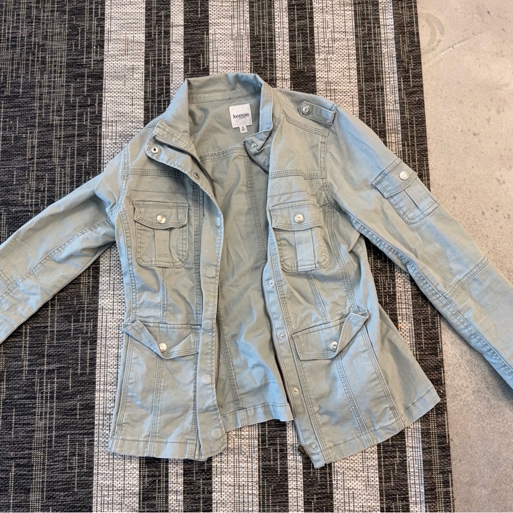 Kensie Light Sage Utility Jacket with Flap Pockets
